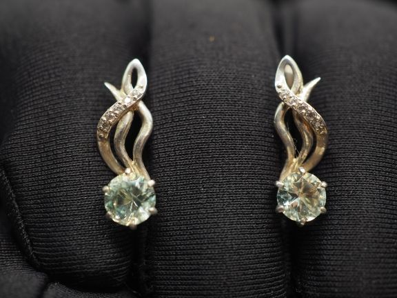 Серьги из серебра с натуральными бериллами и фианитами - 57