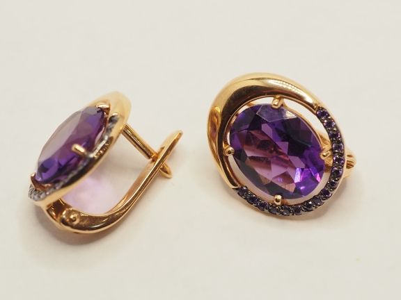 Золотые серьги с аметистом - 145