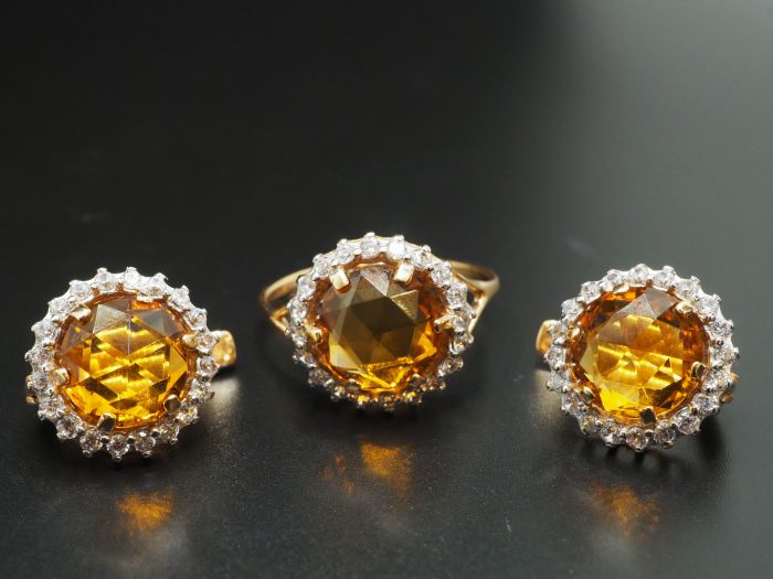 Золотые серьги с Цитрином - 204
